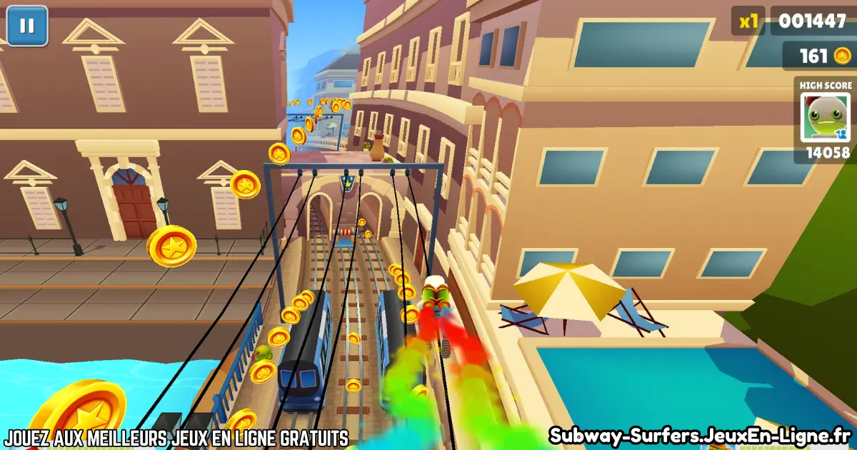Vue aérienne avec jetpack dans le jeu Subway Surfers