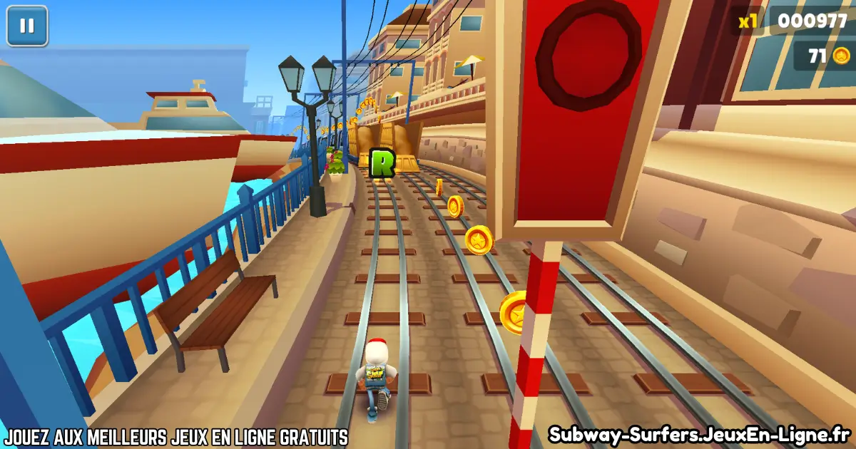 Niveau Subway Surfers avec rails au bord de la mer